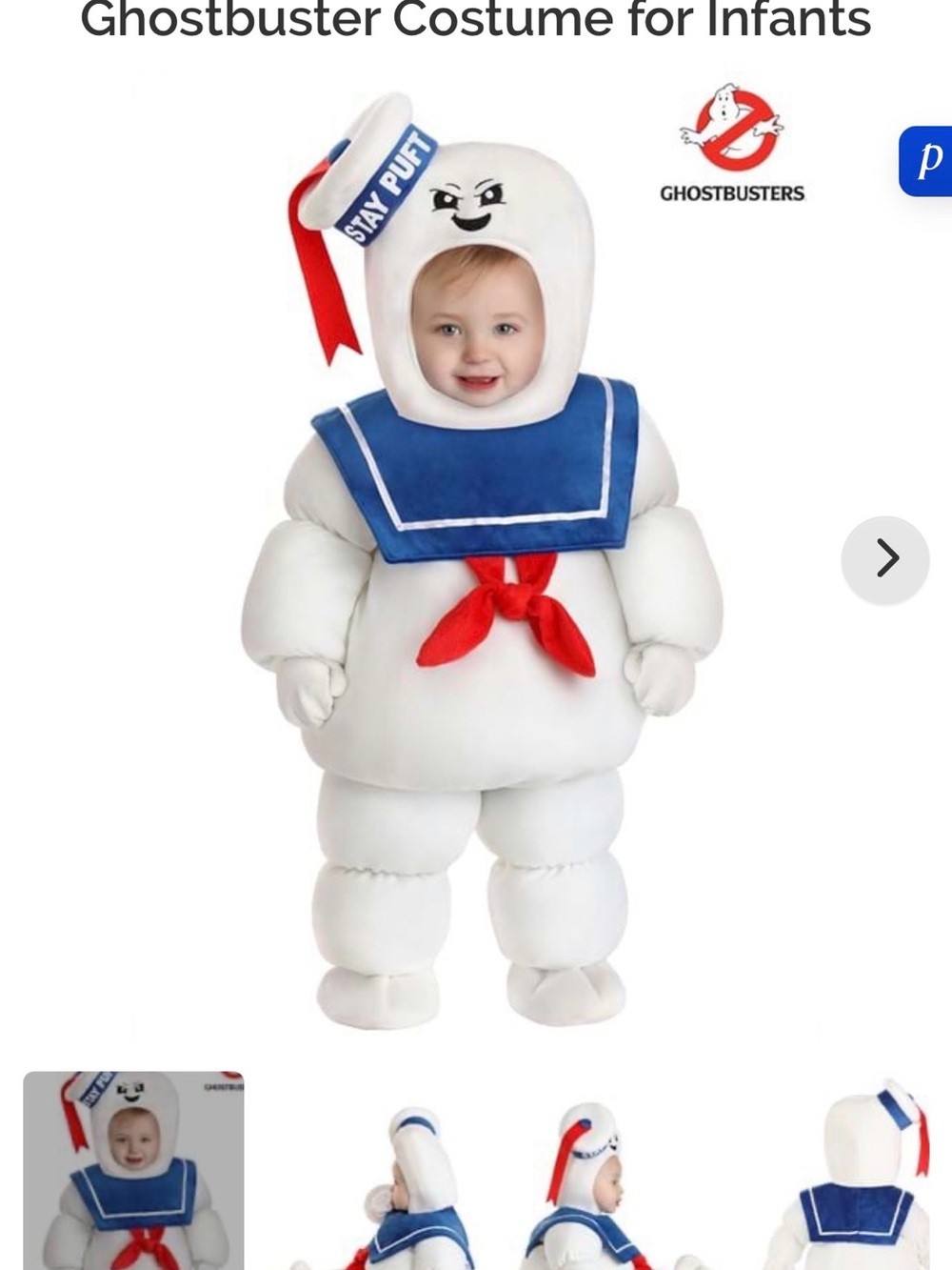 Official Ghostbusters Stay Puft Infant Costume - White, Blue, Red